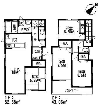 Floor plan. 21,800,000 yen, 4LDK, Land area 119.59 sq m , Building area 95.64 sq m
