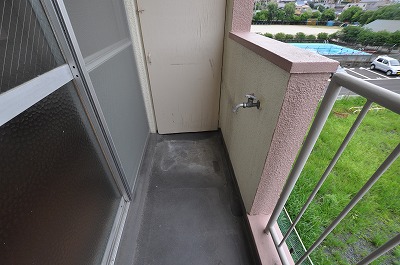 Balcony. Washing machine storage is outside