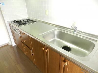 Kitchen. It is a gas stove in the glass top