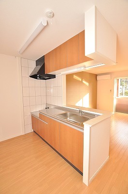 Kitchen. Gas stove can be installed with grill. 