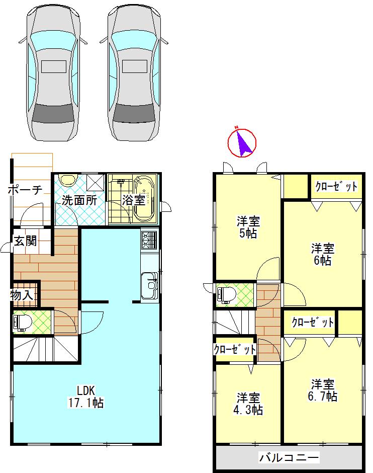 Floor plan. 12.8 million yen, 4LDK, Land area 121.29 sq m , Building area 91.11 sq m