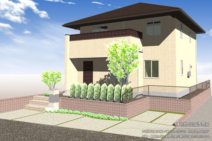 Rendering (appearance).  [No. 4 place] [No. 4 place Rendering], so we have drawn on the basis of the drawings, Rendering and the outer structure ・ Planting, such as might actually differ slightly from.