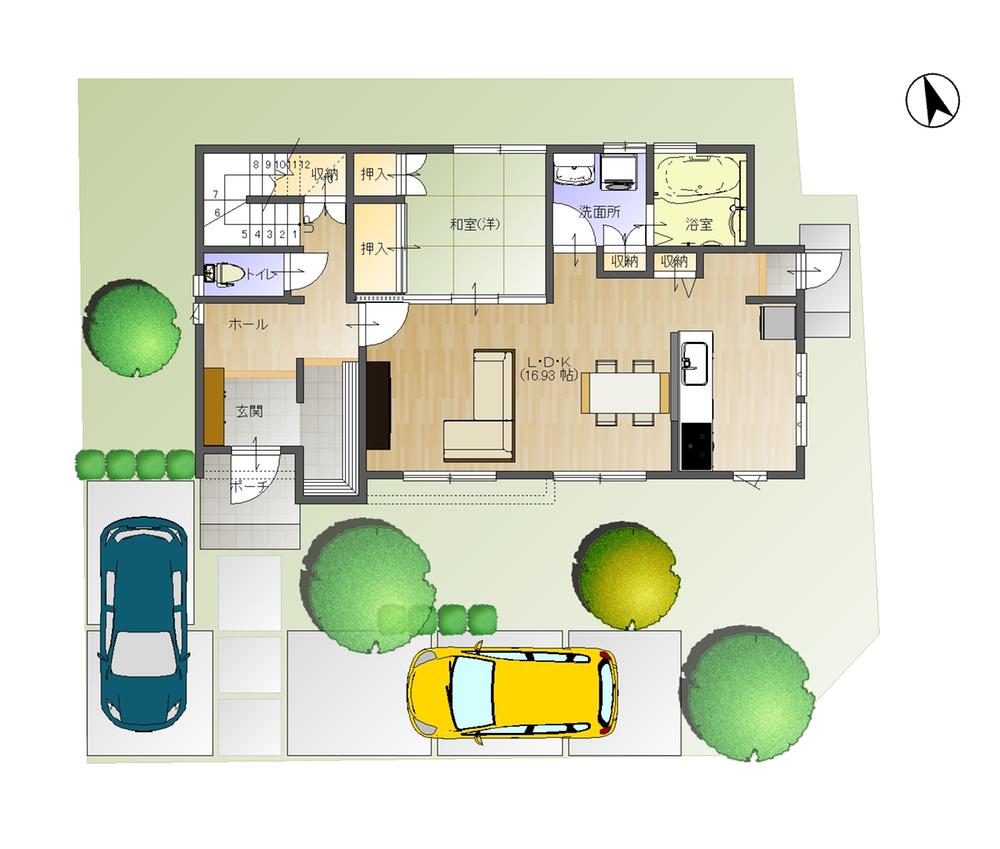 Building plan example (Perth ・ Introspection). Building plan example (No. 1 point), 1F Floor building area 111.51 sq m 29,980,000 yen (land + building tax) ground improvement work ・ Exterior construction ・ illumination ・ antenna ・ Curtain construction work will be quote separately. Expenses will be required separately.