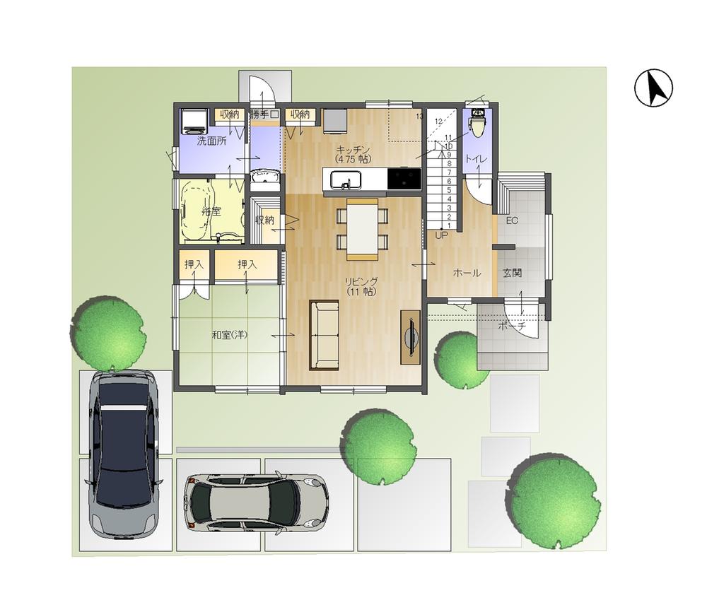 Building plan example (Perth ・ Introspection). Building plan example (No. 2 locations), 1F Floor building area 109.1 sq m 29,350,000 yen (land + building tax) ground improvement work ・ Exterior construction ・ illumination ・ antenna ・ Curtain construction work will be quote separately. Expenses will be required separately.