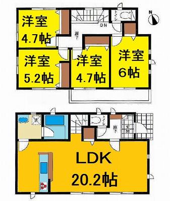 Floor plan. 21,800,000 yen, 4LDK, Land area 184.68 sq m , Building area 93.96 sq m