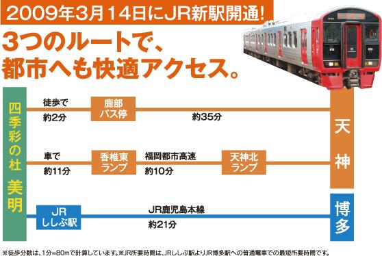 route map. About 21 minutes from JR shikabe station in the park to Hakata!