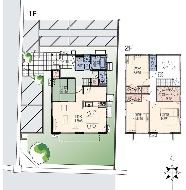 Floor plan.  [No. 2 place] [Plan Diagram] ※ Plan and Exterior therefore are drawn with reference to the accompanying drawings ・ For planting, In fact and it may be slightly different.  Also, Furniture is not included in the price.