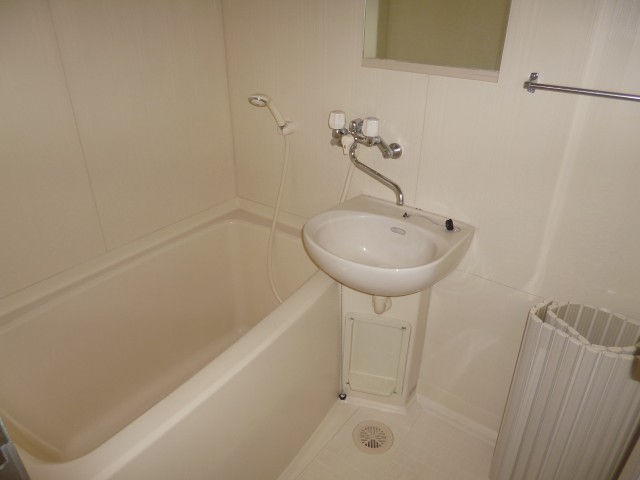 Bath. Mirror washbasin with bus