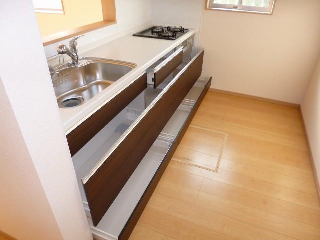 Kitchen. Sliding door storage Kitchen