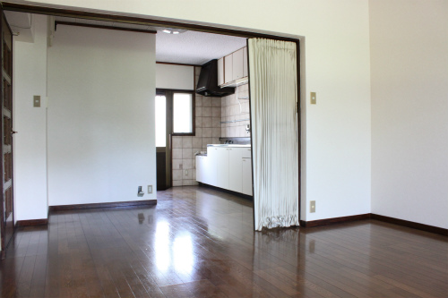 Living and room. You can partition in the accordion curtain!