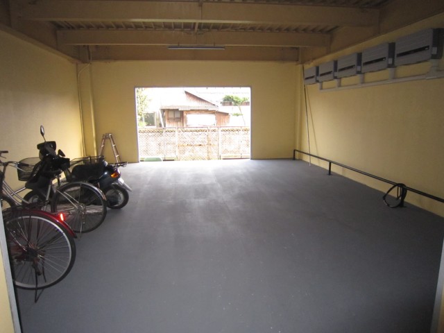 Building appearance. Indoor bicycle parking lot