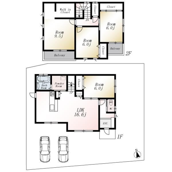Floor plan. (No. 1 point), Price 21,800,000 yen, 4LDK, Land area 247.64 sq m , Building area 108.06 sq m
