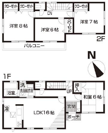 Floor plan. 18.5 million yen, 4LDK, Land area 192.52 sq m , Building area 105.99 sq m