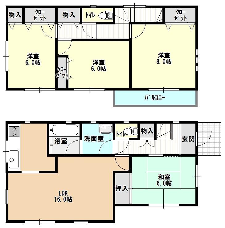 Floor plan. (6 Building), Price 17.8 million yen, 4LDK, Land area 187.07 sq m , Building area 98 sq m