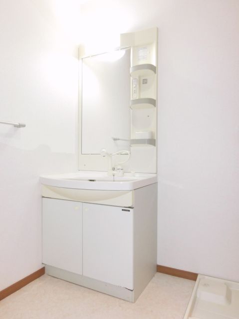 Washroom. Vanity with excellent functionality.
