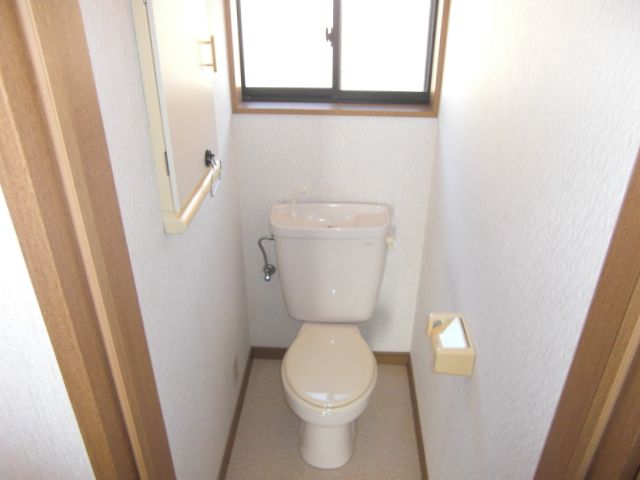 Toilet. There is also a window to the toilet. Also it has a storage on the wall. 