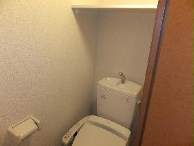 Toilet. It is in a convenient upper stage with a heated toilet seat with storage space
