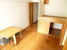 Living and room. Back, Bed bottom with making has become the storage