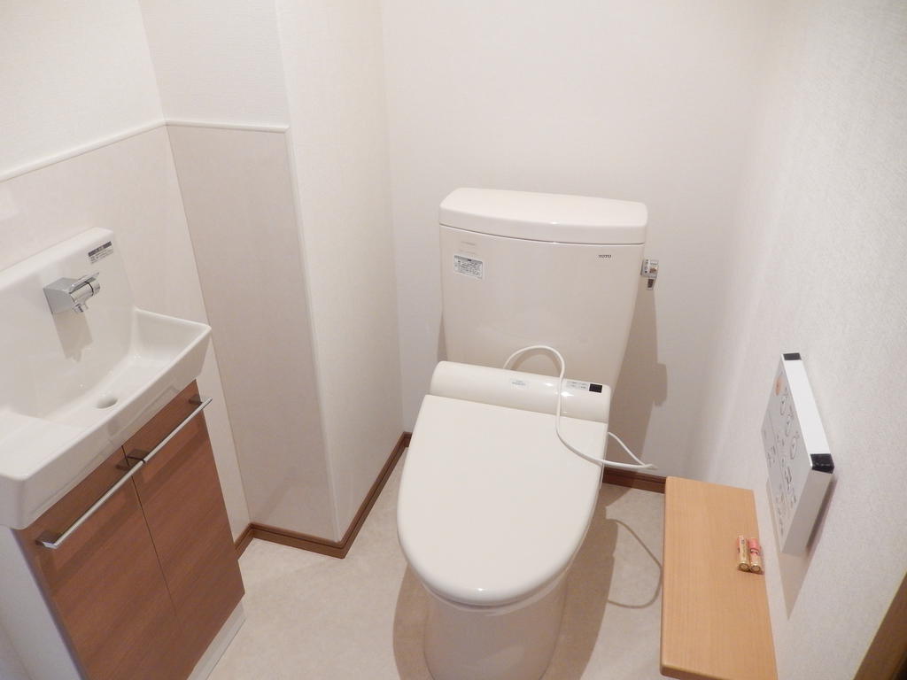 Toilet. Winter warmth with warm water washing toilet seat