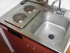 Kitchen. Two-burner stove is. 