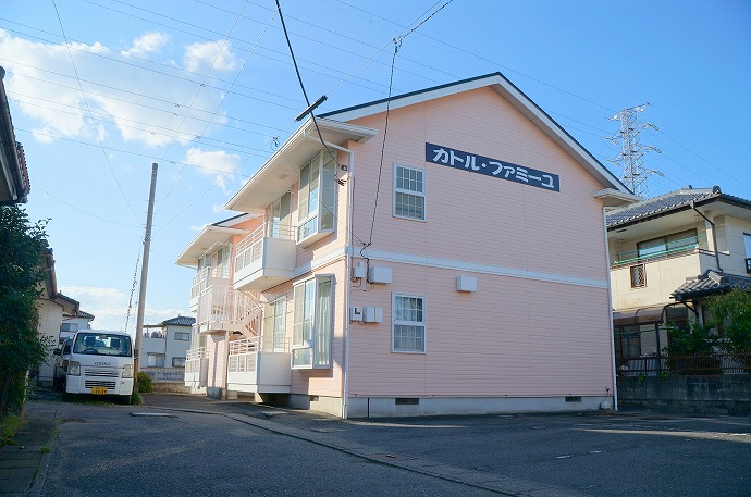 Building appearance. Thin pink pretty appearance