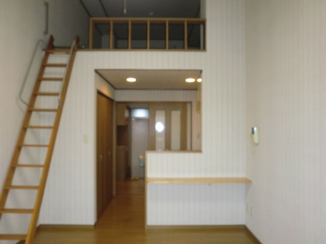 Living and room. It is a ladder to climb to the loft.