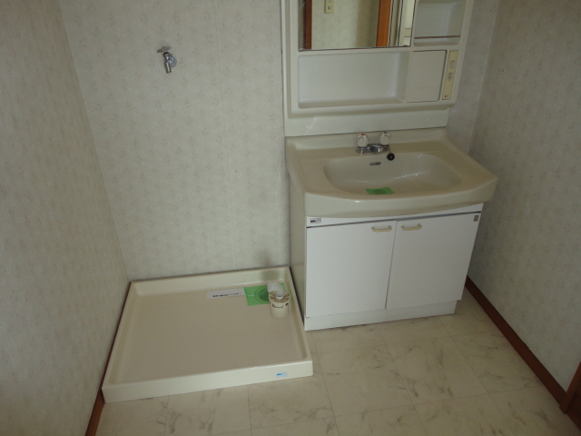 Washroom. Independent sink and washing machine inside the yard