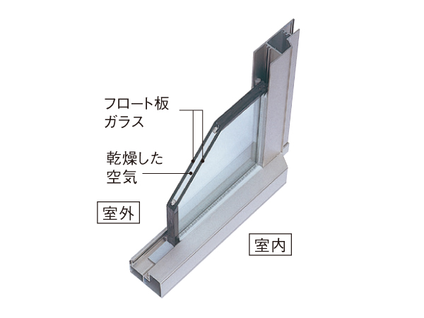 Features of the building.  [Double-glazing] Double-glazing provided with a dry air layer between two sheets of plate glass, Excellent heat insulation effect. In comparison with the one sheet glass, Reduce the heat from the heat and external escape to the outside. Condensation of the window glass is also less likely to occur, It protects a comfortable living space. (Conceptual diagram)