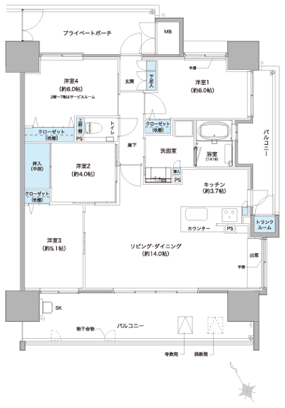 Floor: 4LDK, 3LDK+S(2F ~ 7F), the occupied area: 82.74 sq m, Price: 35,792,000 yen ~ 39,788,000 yen