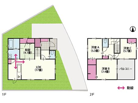1F 54.00 sq m 2F 49.07 sq m total floor area of 103.07 sq m (31.17 square meters) Land area 150.06 sq m (45.39 tsubo / ) Floor Plan