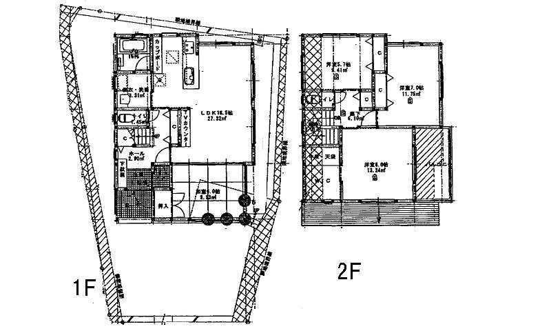 Floor plan. 24,900,000 yen, 4LDK, Land area 132.59 sq m , Building area 106.57 sq m 1F 16.5LDK 6 sum 2F 8 Hiroshi 7 Hiroshi 5.7 Hiroshi toilet WIC