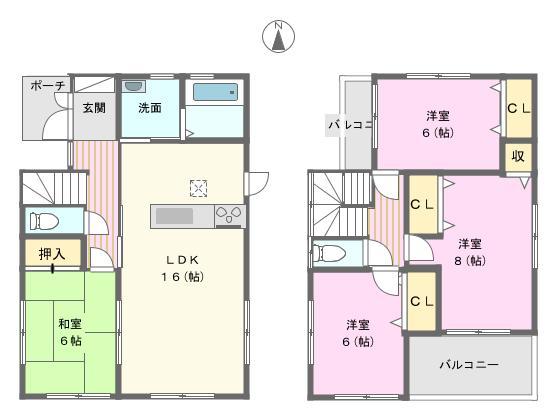 Floor plan. 20.8 million yen, 4LDK, Land area 154.92 sq m , Building area 98.41 sq m