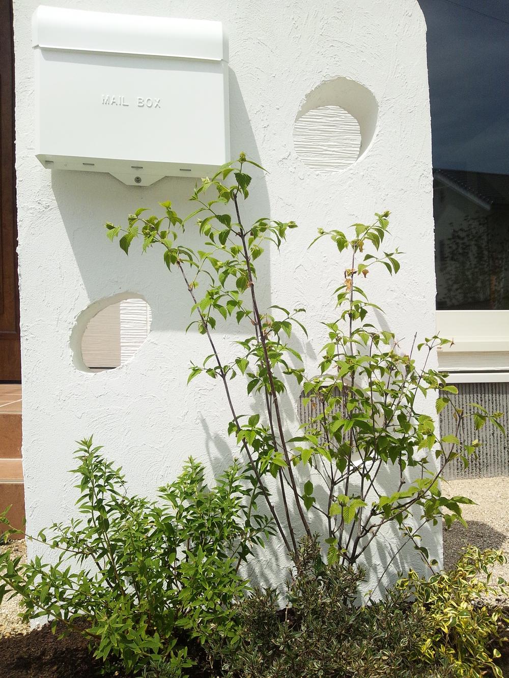 Garden. It is decorated with cute planting in front of the entrance.