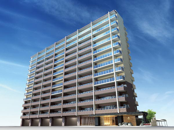 Buildings and facilities. All 84 households in big community <Poresuta Saijo Bloom coat> is born. (Exterior view)