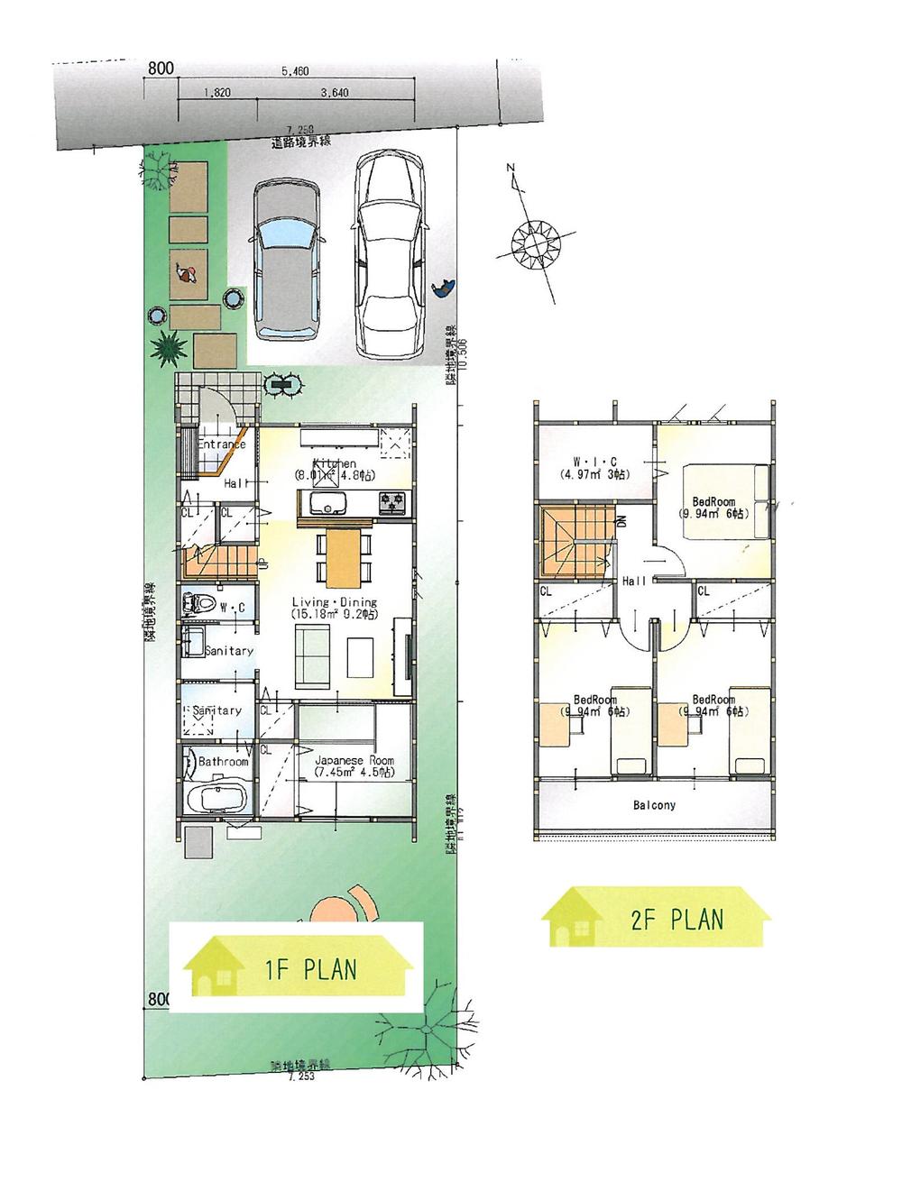 Compartment view + building plan example. Building plan example, Land price 10.4 million yen, Land area 156.33 sq m , Building price 14 million yen, Building area 94.34 sq m floor plan is 4LDK.