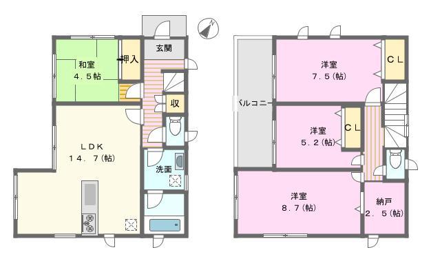 Floor plan. 22,300,000 yen, 4LDK, Land area 168.77 sq m , Building area 97.19 sq m