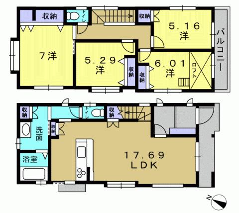 Floor plan. 26,800,000 yen, 4LDK, Land area 106 sq m , Building area 101 sq m 4LDK