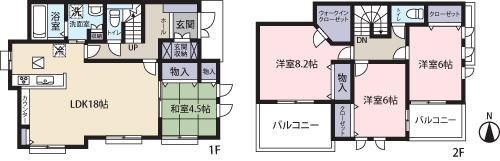 Floor plan. 27.5 million yen, 4LDK, Land area 178.92 sq m , Building area 111.82 sq m LDK18 Pledgeese-style room 4.5 Pledge, Western-style 8.2 Pledge, Western-style 6 Pledge, Western-style 6 Pledge