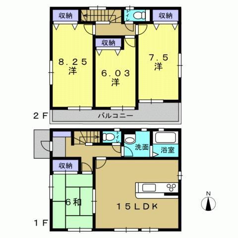Floor plan. 18,800,000 yen, 4LDK, Land area 174.34 sq m , Building area 99.39 sq m 4LDK