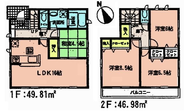 Floor plan. 19,800,000 yen, 4LDK, Land area 130.02 sq m , Building area 96.79 sq m