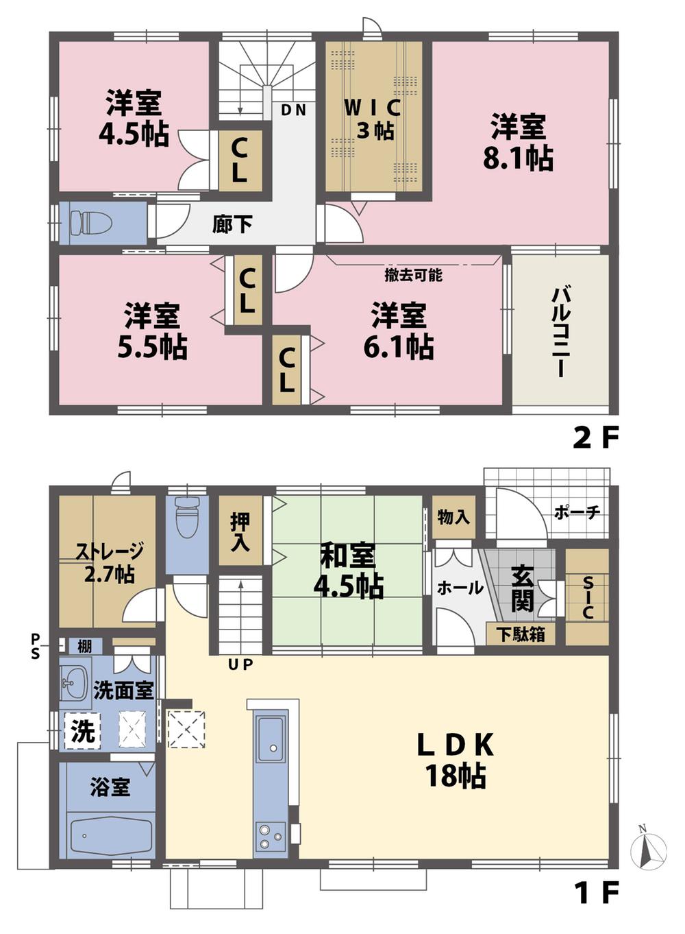 Floor plan. (No.2), Price 26,980,000 yen, 5LDK, Land area 142.26 sq m , Building area 113.77 sq m