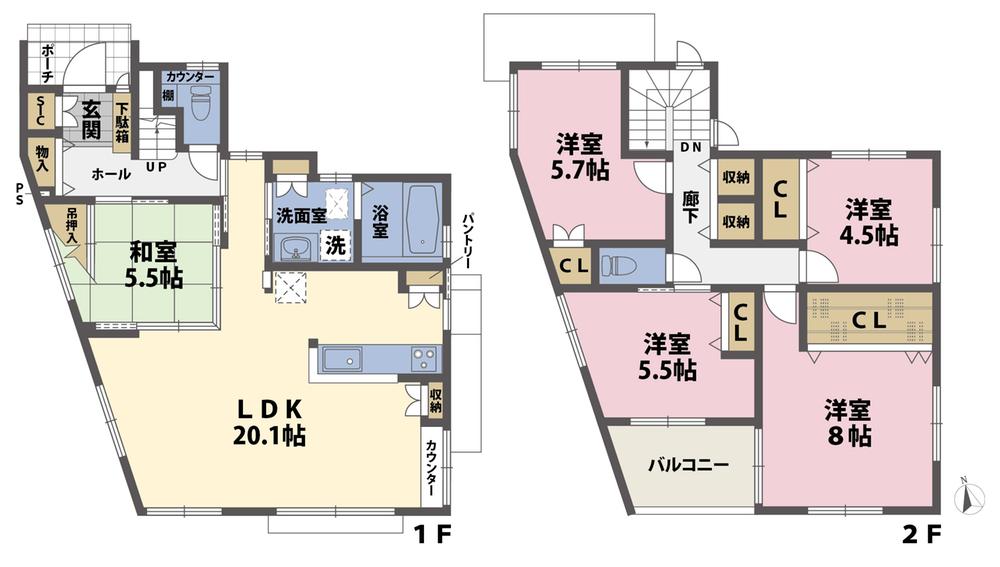 Floor plan. (No.5), Price 24,980,000 yen, 5LDK, Land area 132.58 sq m , Building area 113.34 sq m