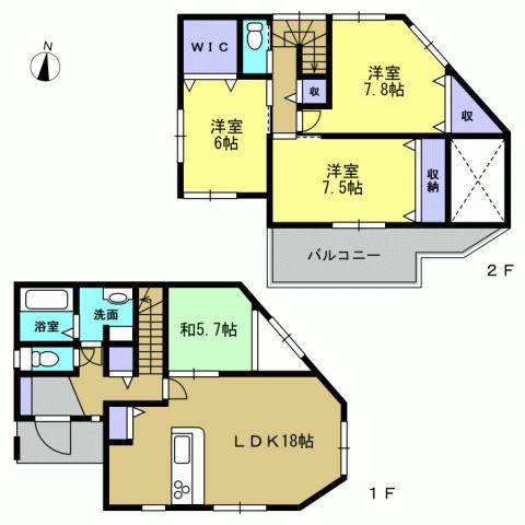 Floor plan. 34,800,000 yen, 4LDK, Land area 112.77 sq m , Building area 108.26 sq m 4LDK