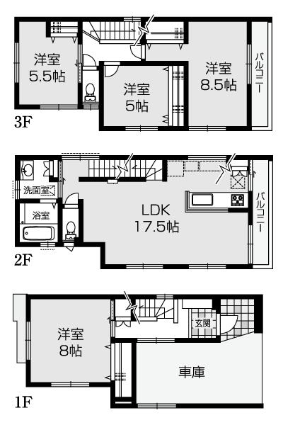 Floor plan. (No.2-1), Price 28,980,000 yen, 4LDK, Land area 78.79 sq m , Building area 105.81 sq m