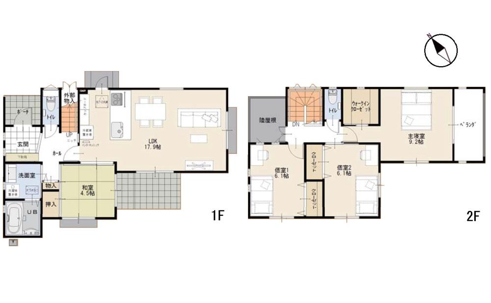 Floor plan. 34,900,000 yen, 4LDK, Land area 136.94 sq m , Building area 104.33 sq m 17.9 Pledge of LDK room