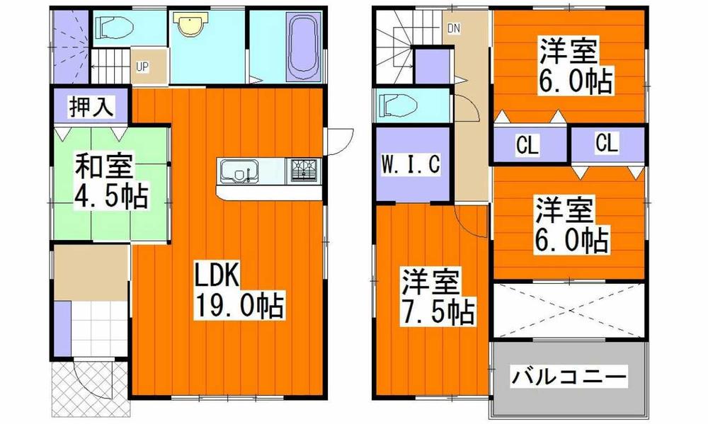Floor plan. 34,800,000 yen, 4LDK, Land area 138.33 sq m , Bright living in the building area 104.34 sq m atrium ・ 4LDK ・ All-electric ・ Cute ・ Dishwasher ・ Parking two Allowed