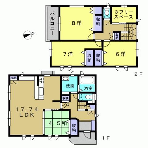 Floor plan. 28 million yen, 4LDK + S (storeroom), Land area 77.59 sq m , Building area 109.62 sq m 4LDK