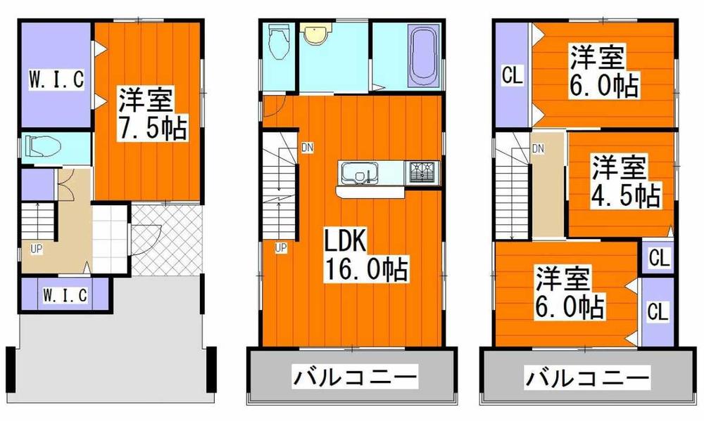 Floor plan. 32,800,000 yen, 4LDK, Land area 74.86 sq m , Building area 102.26 sq m Gion elementary school right next to Double-sided road three-storey Flat 35s corresponding IH cooking heater