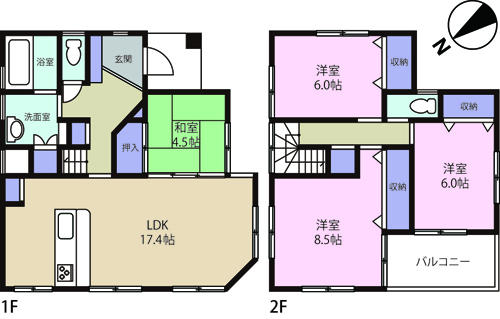 Floor plan. 31.5 million yen, 4LDK, Land area 236.5 sq m , Building area 105.66 sq m LDK17 Pledgeese-style room 4.5 Pledge, Western-style 8.5 Pledge, Western-style 6 Pledge, Western-style 6 Pledge
