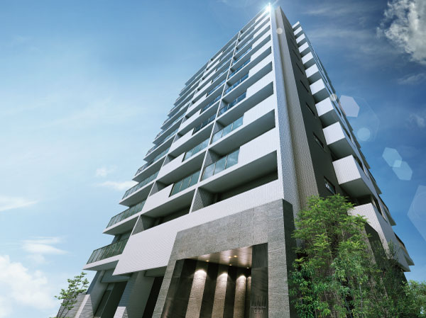 Shared facilities.  [Komu dissolved in the sky, Appearance was with Lin] The appearance was based on white Komu dissolved in the sky, Neat finish to the design in harmony with the city skyline, I was pursuing a simple functional beauty. 1 is spacious and stylish design that emphasizes the vertical line while the design was of the floor 3 House, It will produce the immobility of the awe-inspiring look. (Exterior view)